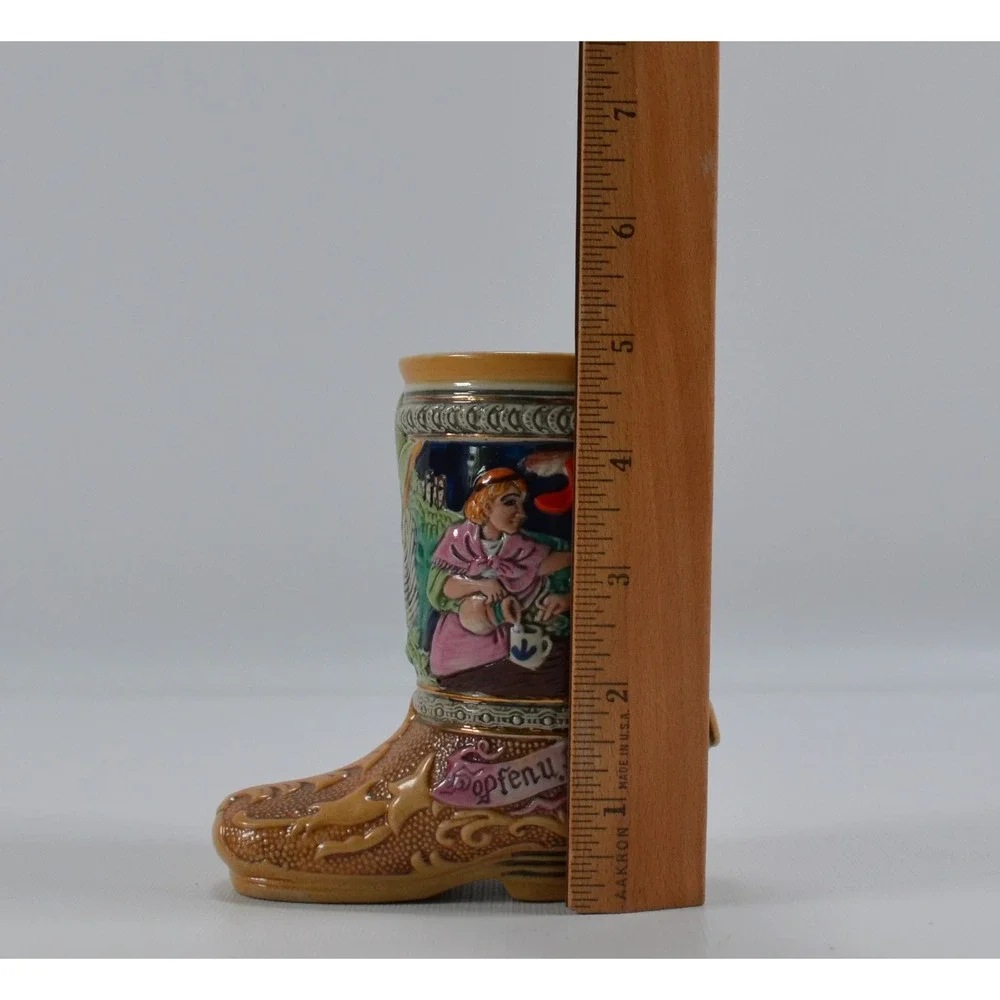 Vtg German Ceramic‎ Boot Shaped Beer Stein Mug Hopfen u. Malz Gotterhalt's 5